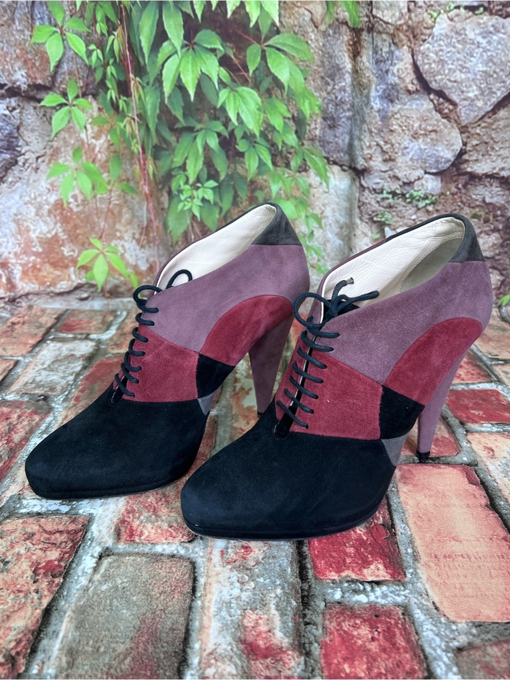 PRADA Italian Made Suede Lace-Up Color Block Luxury Platform Oxfords, 37.5 - Picture 2 of 16